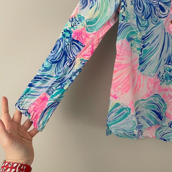 Lilly Pulitzer Elsa Silk Popover Top Beach Please Size XXS - Picture 4 of 6